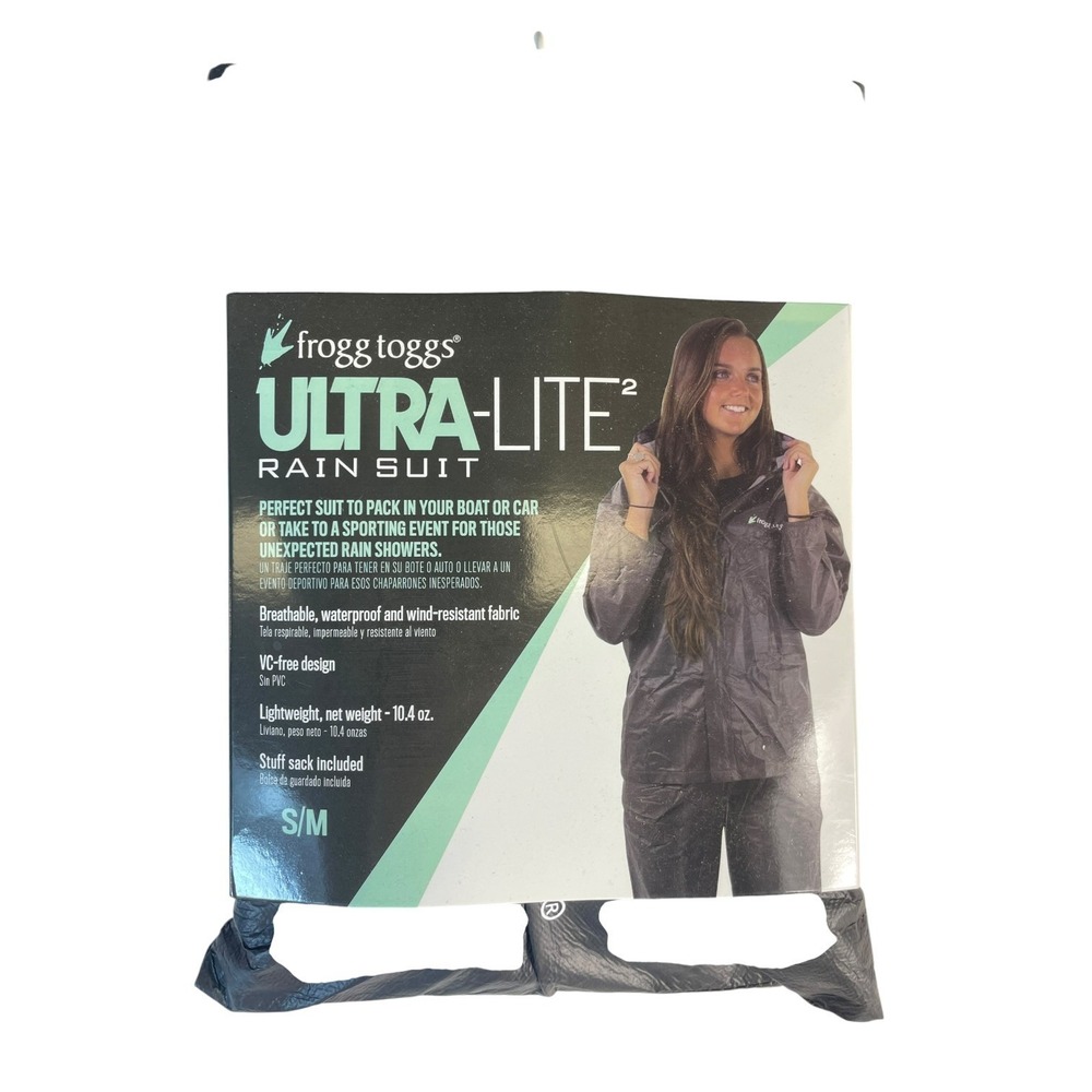 Frogg Toggs Ultra-Lite Rain Suit S/M Black Hooded Raglan Sleeve Outdoor Full Zip